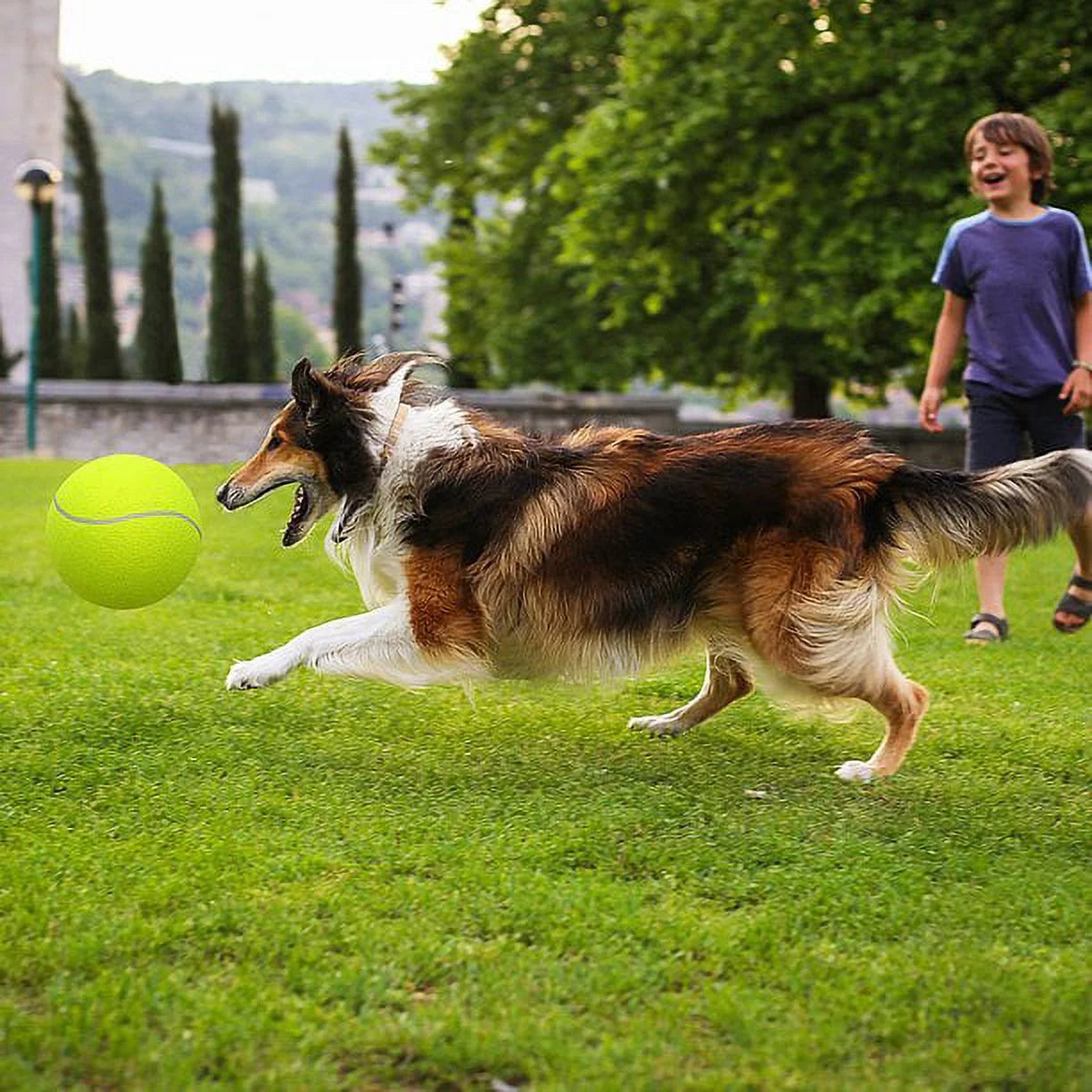 Pet Toy,9.5" Bigdogball Rubber Kelly Big Giant Tennis Ball, Thicker Durable Jumbo Dog Play Supplies Fun Thrower Chucker Training,Pet Instincts Interact Fetch Balls (No Air Pump)