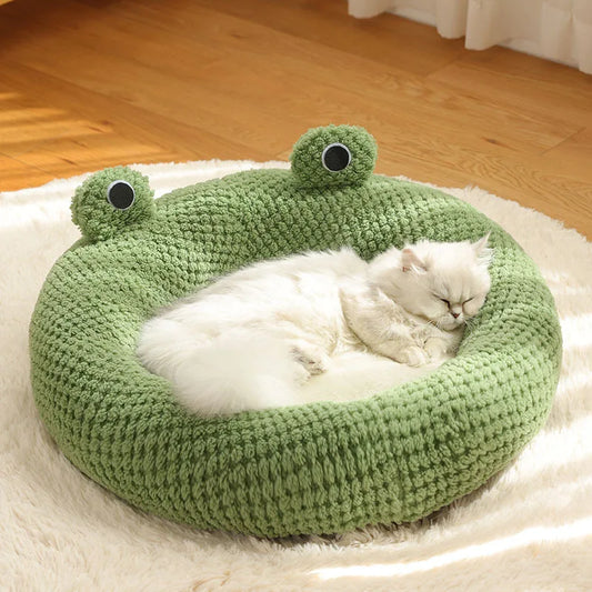 New Pet Nest Winter Warm Dog Den Cat Villa Plush Pets Mattress Small Frog Shape Semi Enclosed Kitten Puppy House Pet Supplies