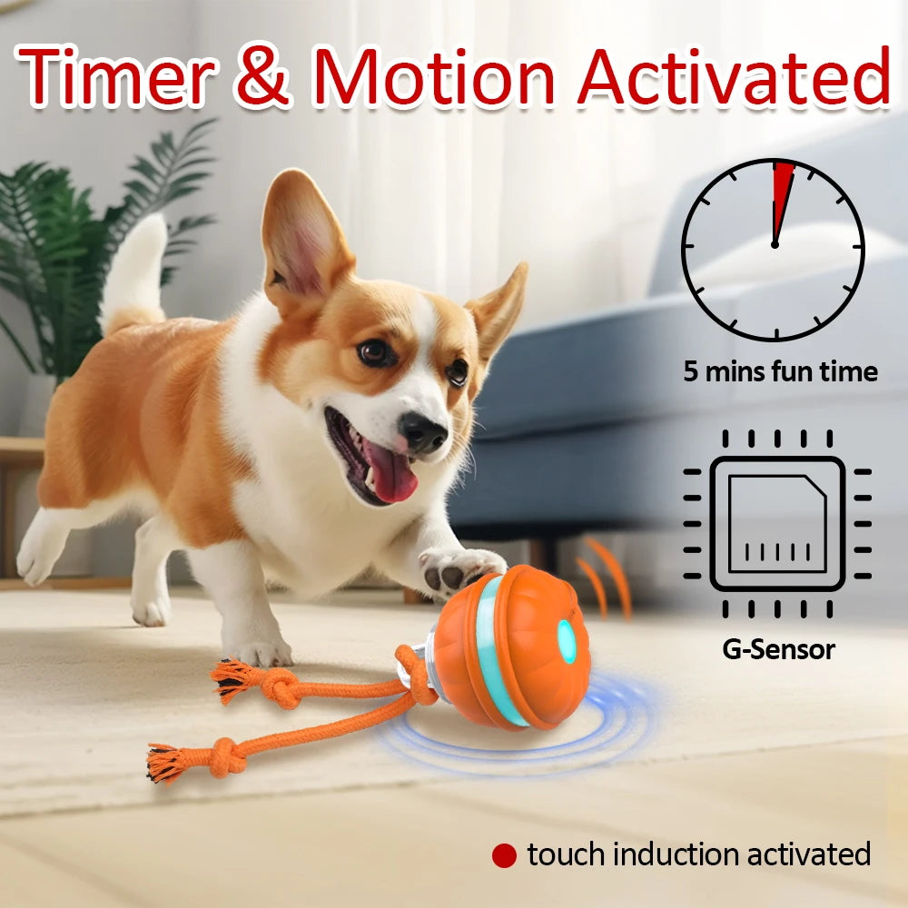 Interactive Dog Toy Ball Motion Activated Smart Dog Toy Automatic Moving Teasing Balls Puppy Cleaning Teeth Chew Toys Knot Rope